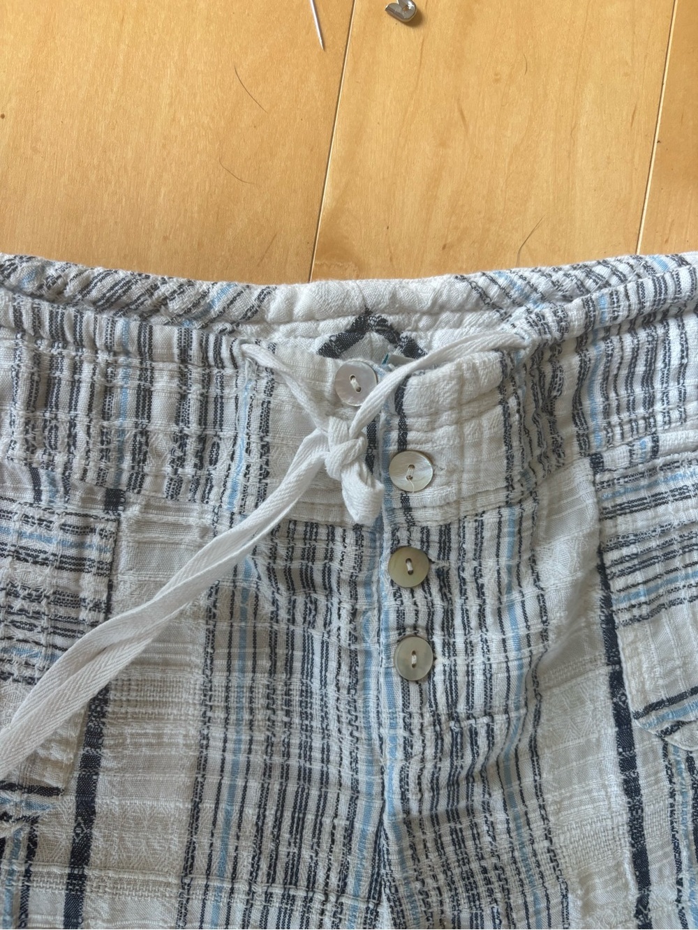 SUNDANCE BEACH PANTS-Cream and Navy Striped Drawstring Pants, 100% cotton - Picture 6 of 7